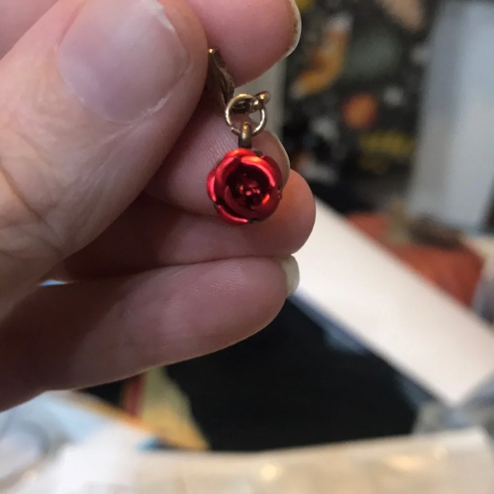 Elegant Red Rose Drop Earrings - Picture 2 of 4